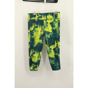 Adidas Women's Supernova Running 3/4 Capri Tights Zip Pocket Size M Green/Yellow